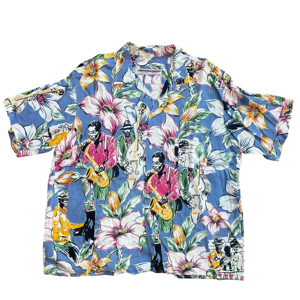 Overseas Dusseldorf Jazz Musician Floral Viscose Shirt Mens M Made in Germany‎